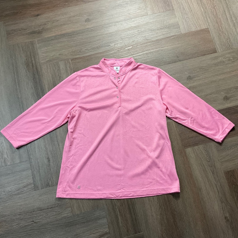 Daily Sports Mock Neck 3/4 Sleeve Textured Golf‎ Polo Shirt Womens XXL Pink
